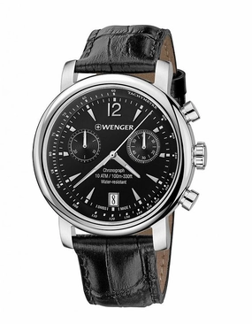 Wenger Mens Urban Vintage Chronograph - Stainless - Black Dial & Strap - Date