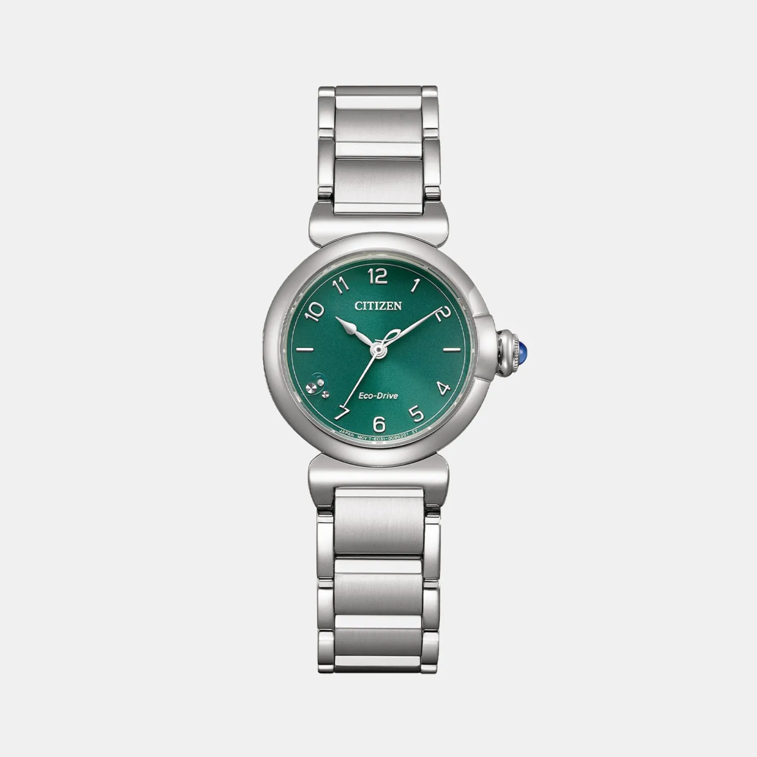Women Eco-Drive L May Bells Mini Green Dial Analog Stainless Steel Watch EM1130-83X