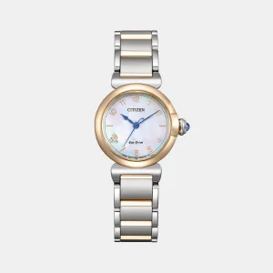 Women Eco-Drive Mother of Pearl  Dial Analog Stainless Steel Watch EM1136-87D