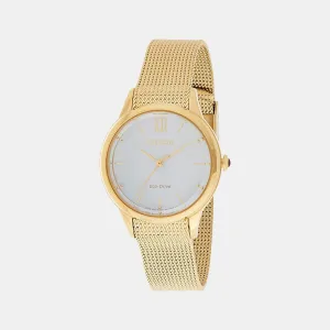 Women's White Dial Analog Stainless Steel Eco-Drive Watch EM0812-89D