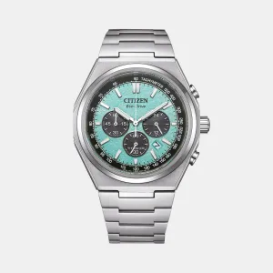 Zenshin Men Eco-Drive Light Blue Dial Chronograph Titanium Watch CA4610-85M