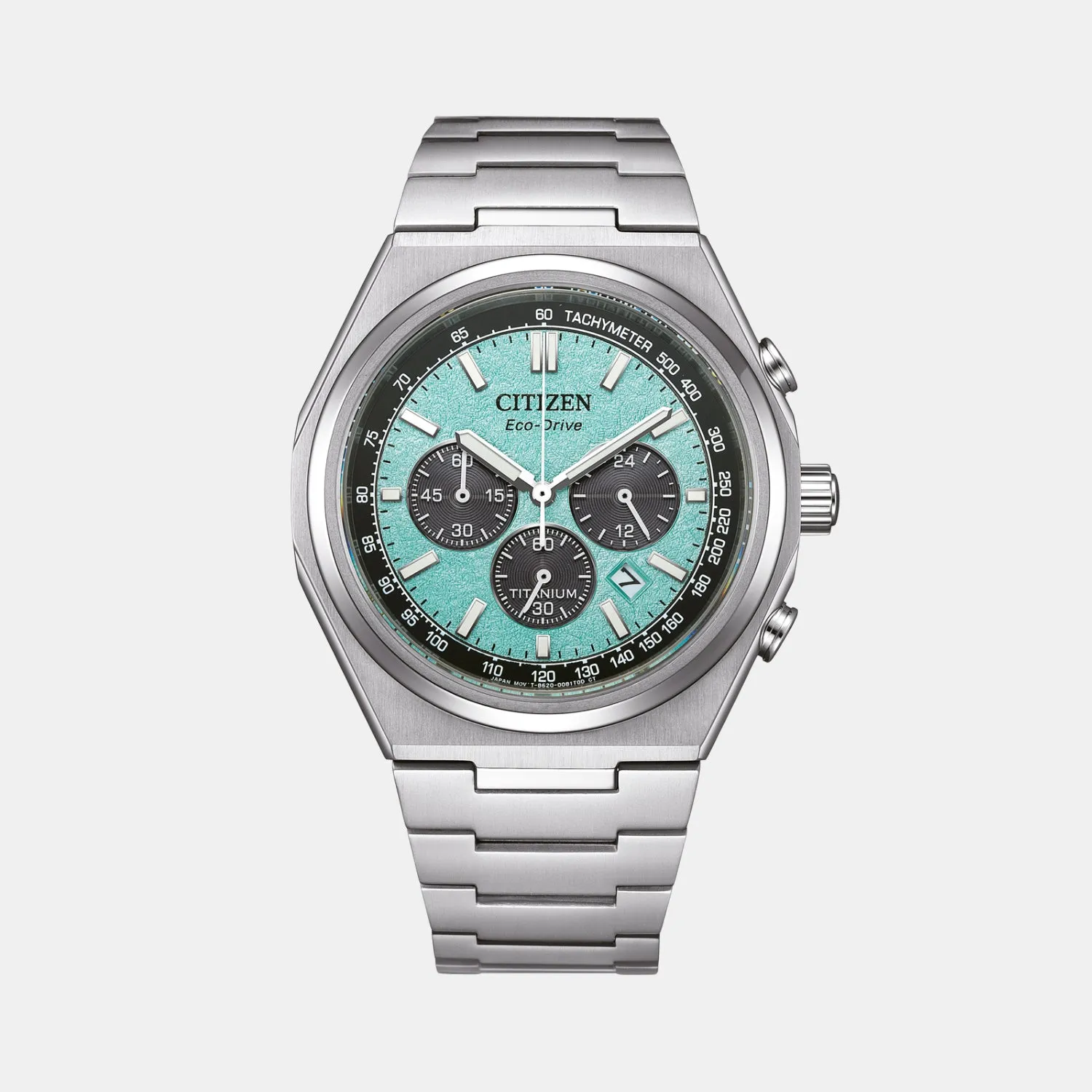 Zenshin Men Eco-Drive Light Blue Dial Chronograph Titanium Watch CA4610-85M